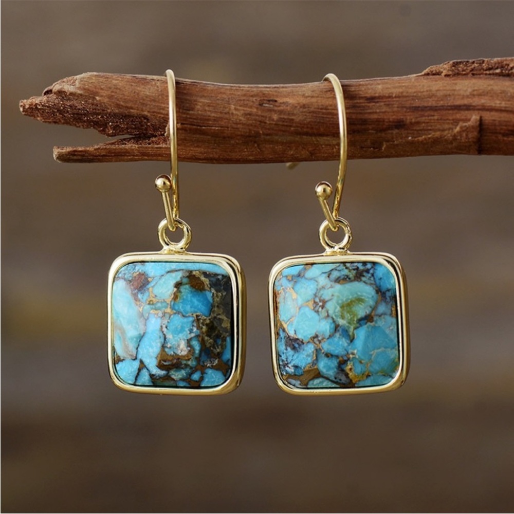 Modern Boho Square Copper Drop Earrings